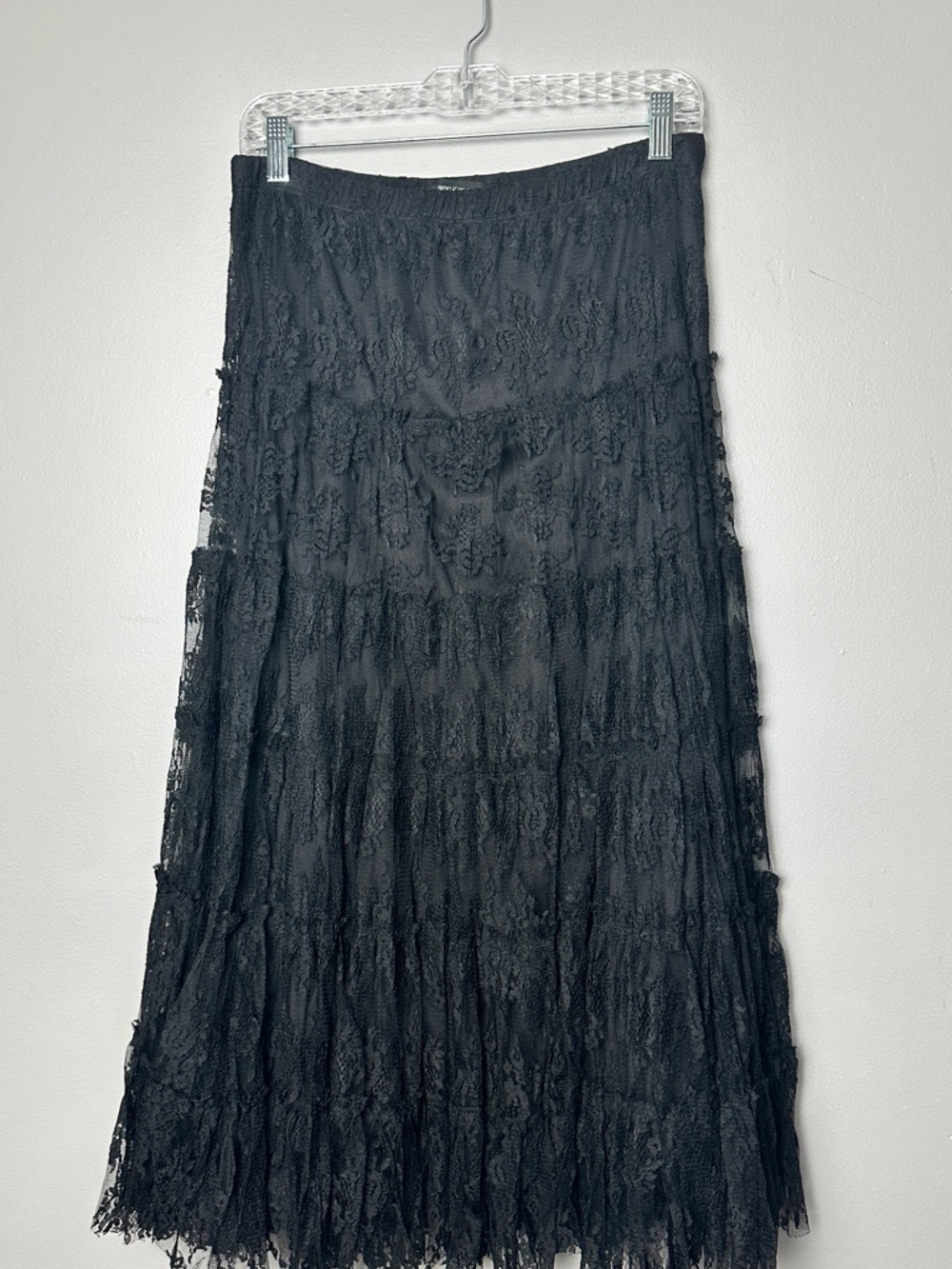 Black Lace Tiered Bohemian Maxi Skirt Size Small